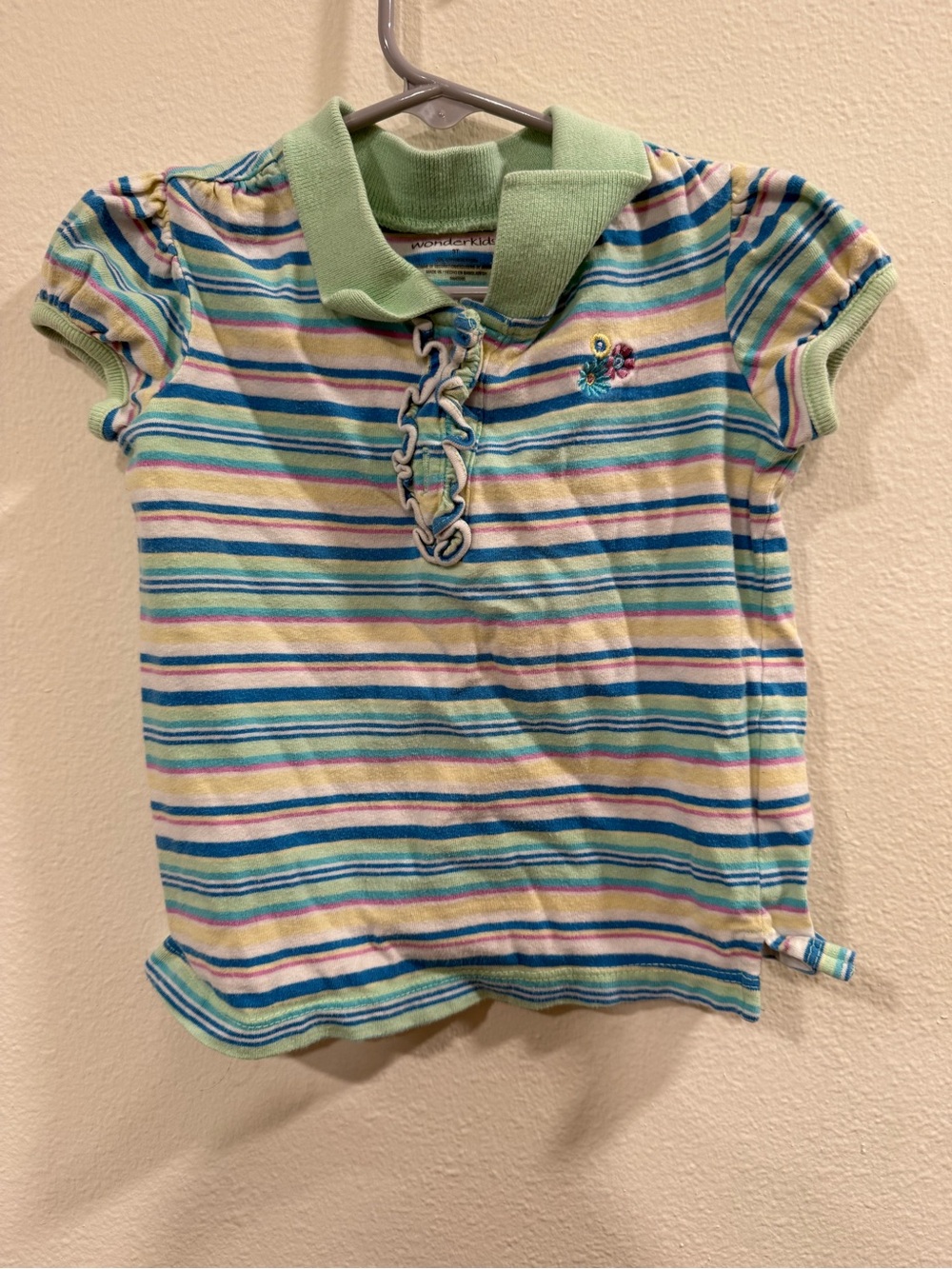 Wonderkids Striped Polo Top - Light Green & Multi